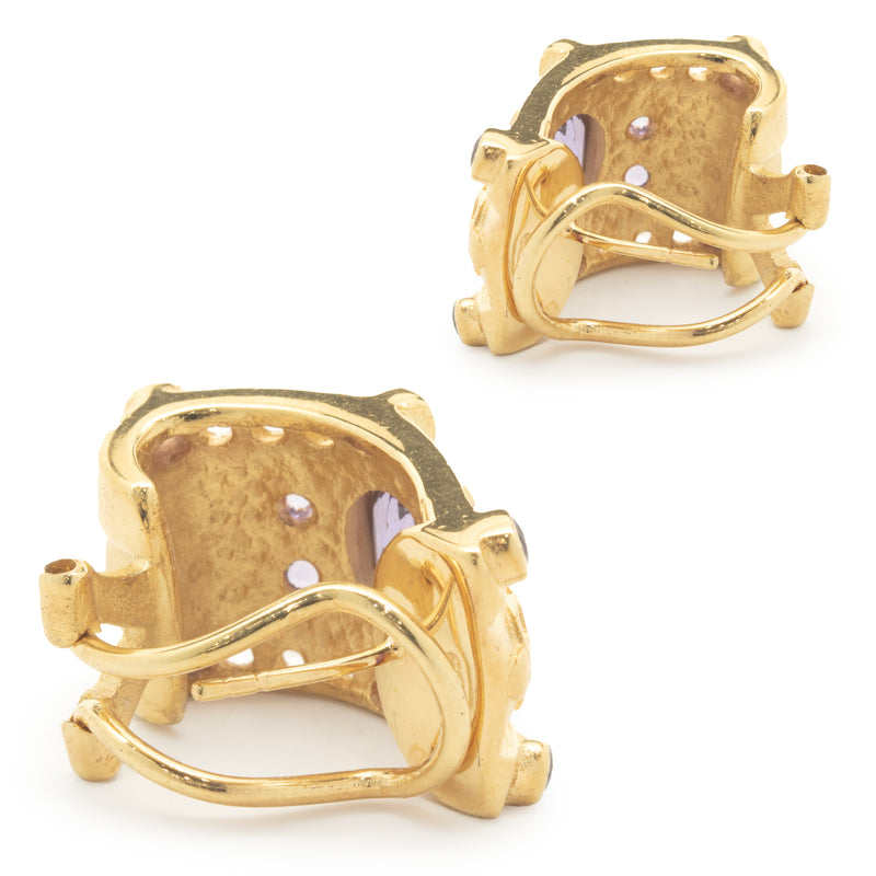 Gold Plated Sterling Silver Amethyst and White Topaz Earrings