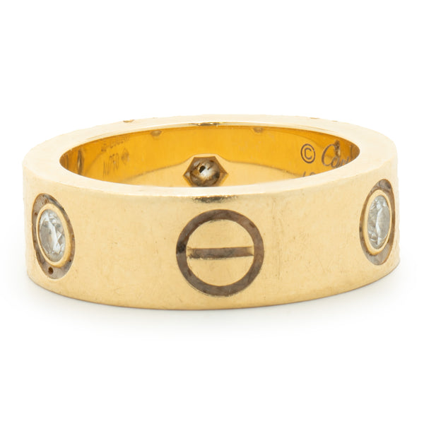 Cartier 18 Karat Yellow Gold Three Diamond Love Ring