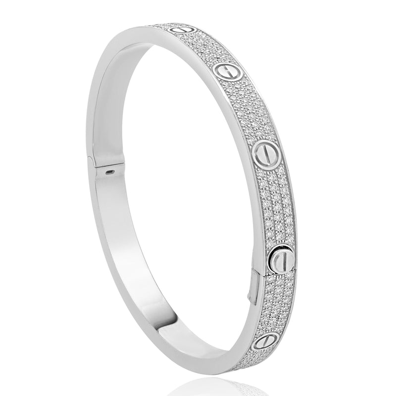 Cartier 18 Karat White Gold Classic Pave Diamond Love Bracelet