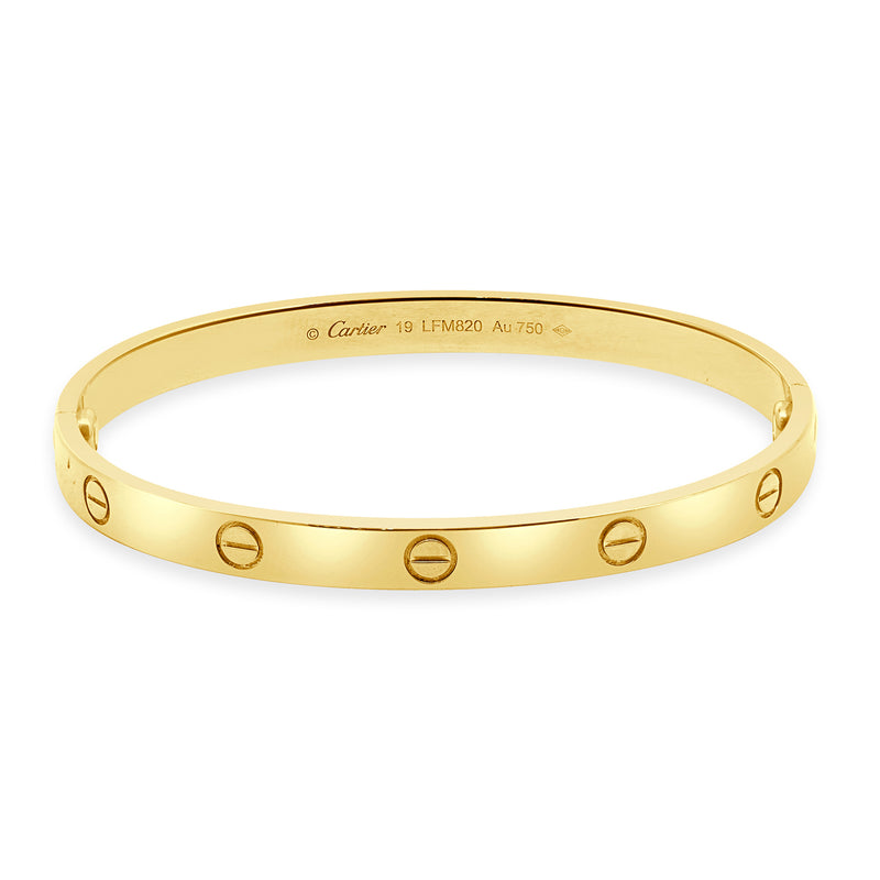 Cartier 18 Karat Yellow Gold Love Bracelet, Size 19