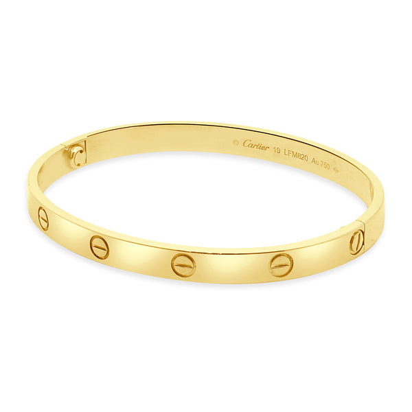 Cartier 18 Karat Yellow Gold Love Bracelet, Size 19