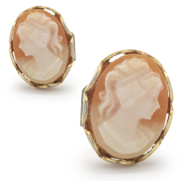 14 Karat Yellow Gold Cameo Stud Earrings