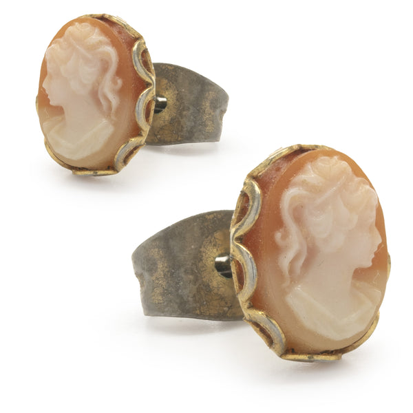 14 Karat Yellow Gold Cameo Stud Earrings