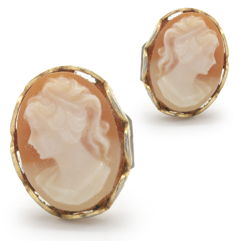 14 Karat Yellow Gold Cameo Stud Earrings