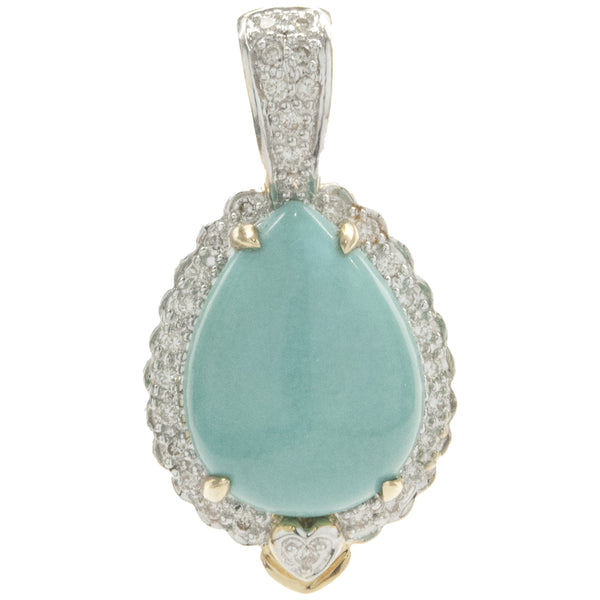 LeVian 14 Karat Yellow Gold Turquoise and Diamond Pear Pendant