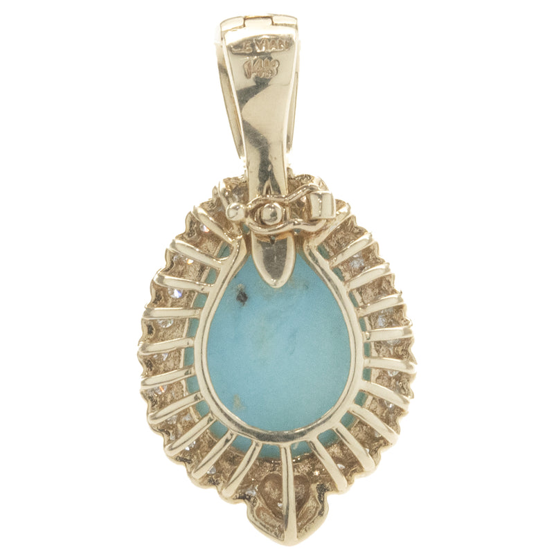 LeVian 14 Karat Yellow Gold Turquoise and Diamond Pear Pendant