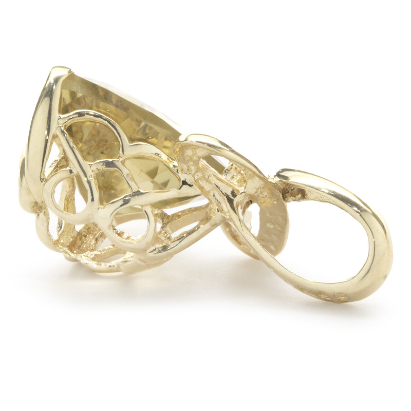 14 Karat Yellow Gold Trillion Cut Citrine Slide Pendant