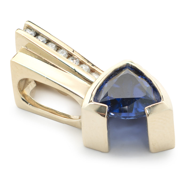 14 Karat Yellow Gold Trillion Tanzanite and Diamond Slide Pendant