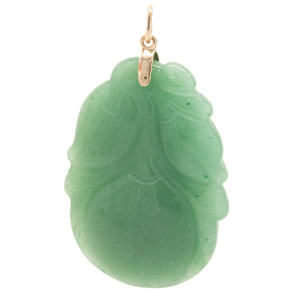14 Karat Yellow Gold Carved Jade Pendant