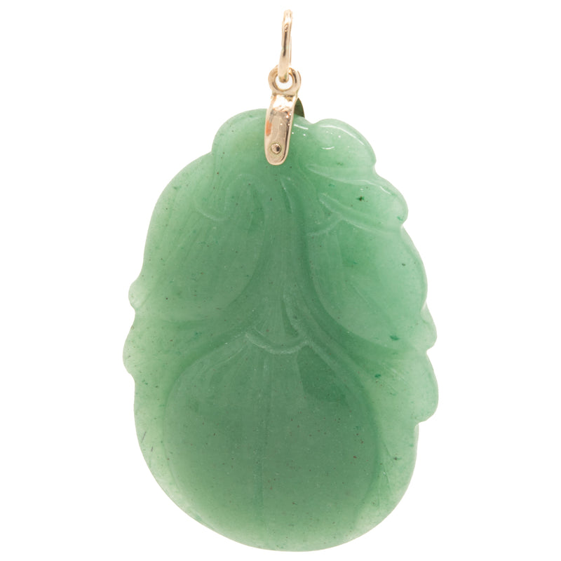 14 Karat Yellow Gold Carved Jade Pendant
