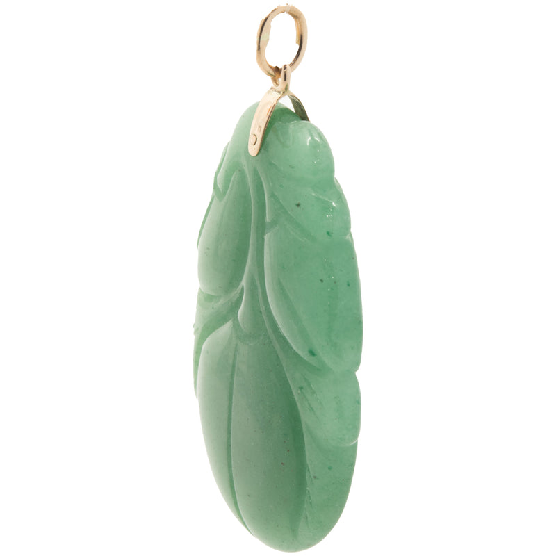 14 Karat Yellow Gold Carved Jade Pendant