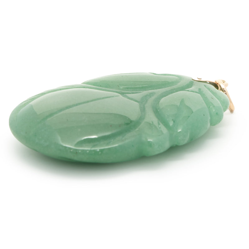 14 Karat Yellow Gold Carved Jade Pendant