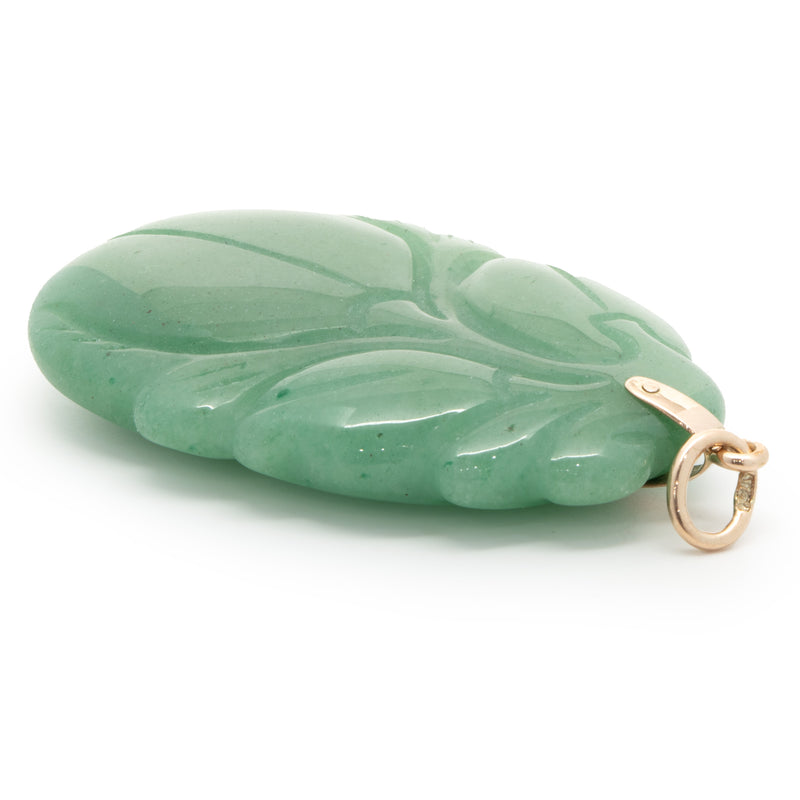 14 Karat Yellow Gold Carved Jade Pendant