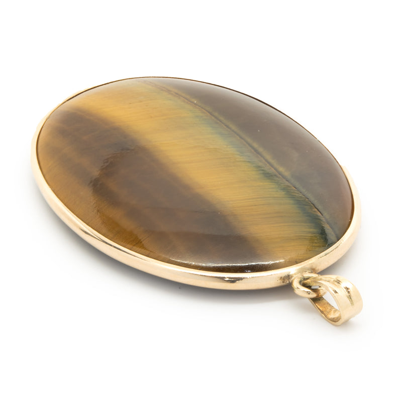 14 Karat Yellow Gold Tigers Eye Oval Pendant