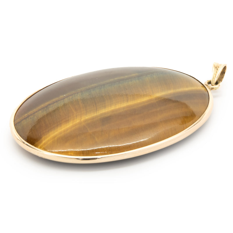 14 Karat Yellow Gold Tigers Eye Oval Pendant