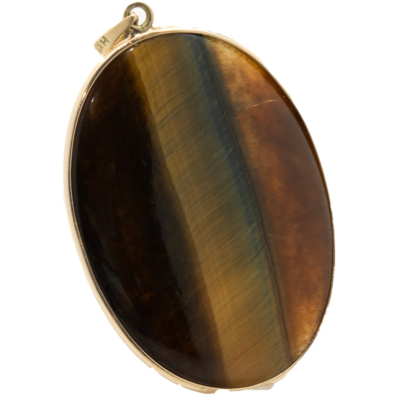 14 Karat Yellow Gold Tigers Eye Oval Pendant