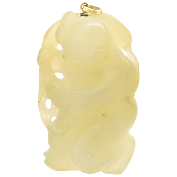 14 Karat Yellow Gold Carved Jade Pendant
