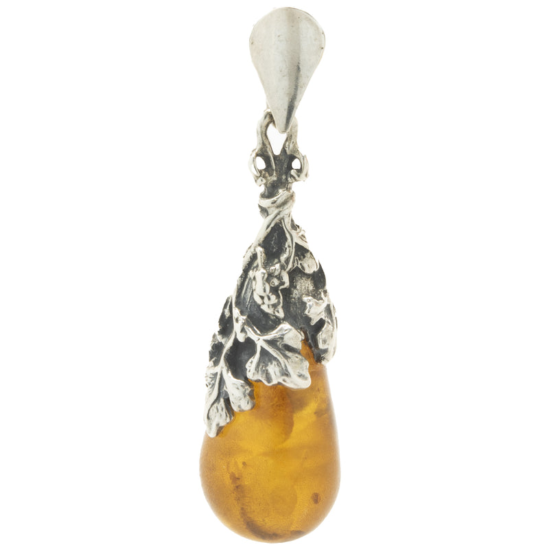 Sterling Silver Floral Amber Pendant