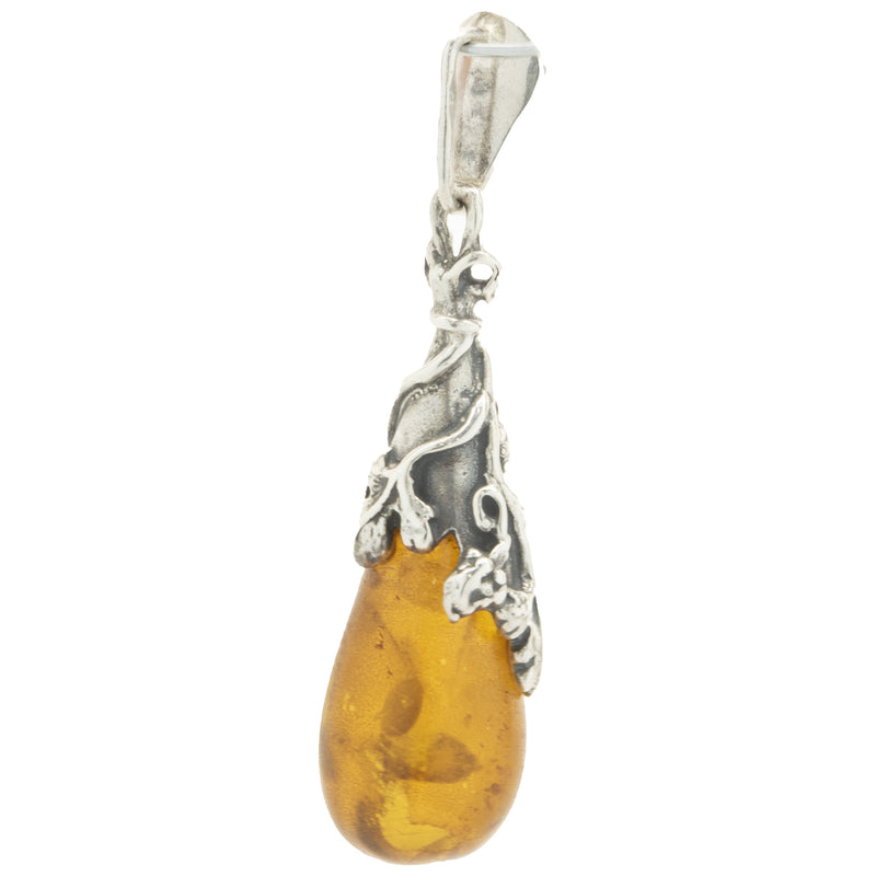Sterling Silver Floral Amber Pendant