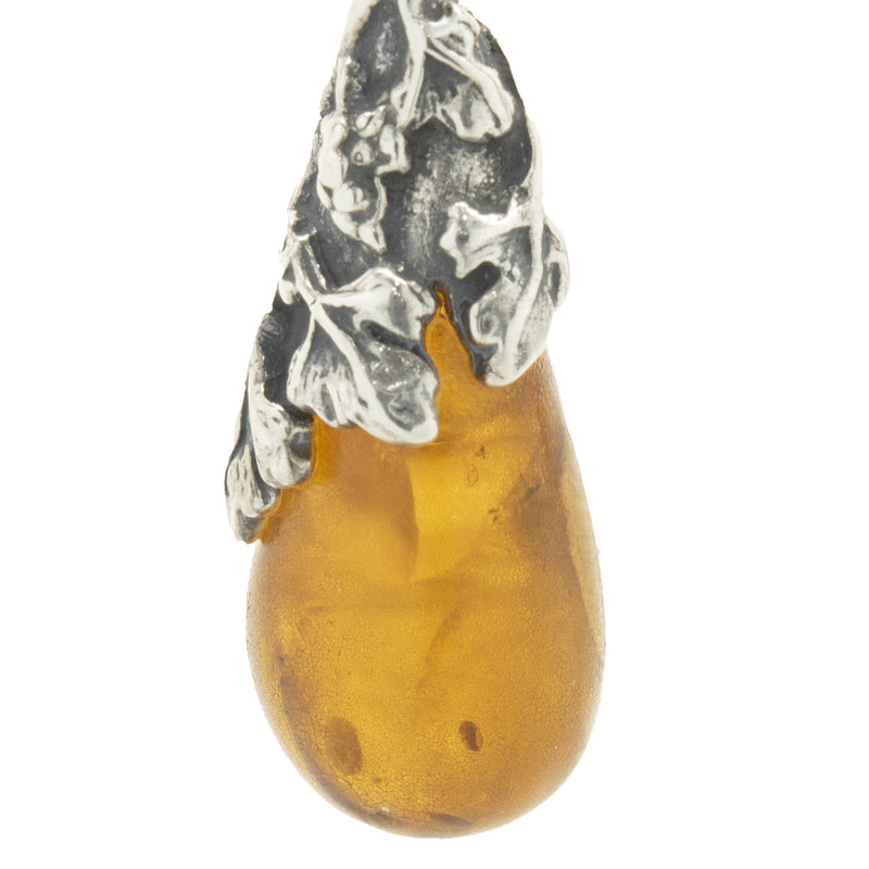Sterling Silver Floral Amber Pendant