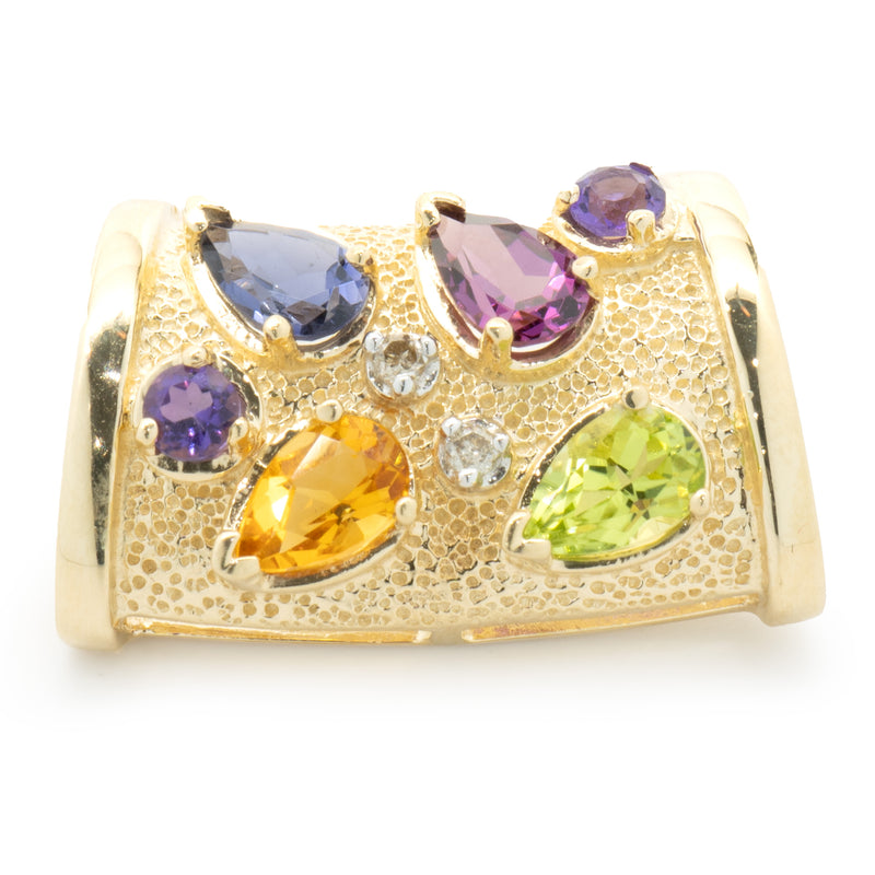 14 Karat Yellow Gold Multi Gemstone Slide Pendant