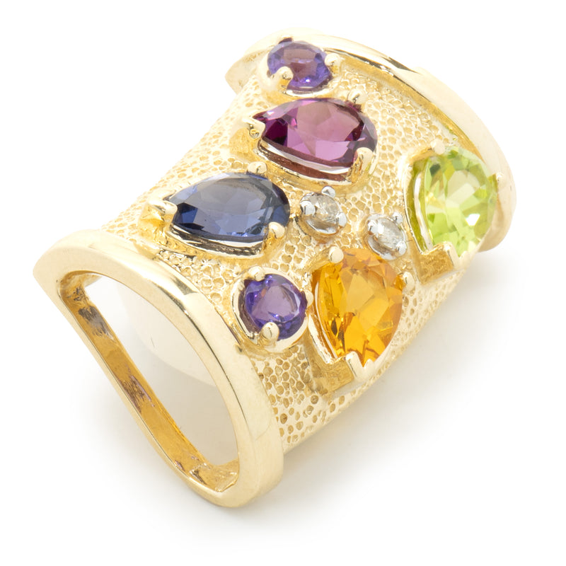 14 Karat Yellow Gold Multi Gemstone Slide Pendant