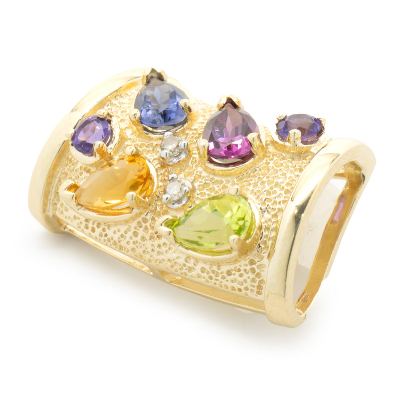 14 Karat Yellow Gold Multi Gemstone Slide Pendant