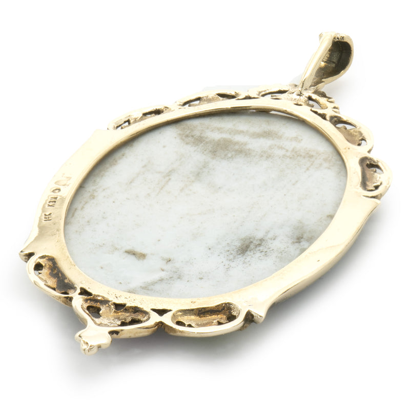14 Karat Yellow Gold Hand Painted Porcelain Pendant