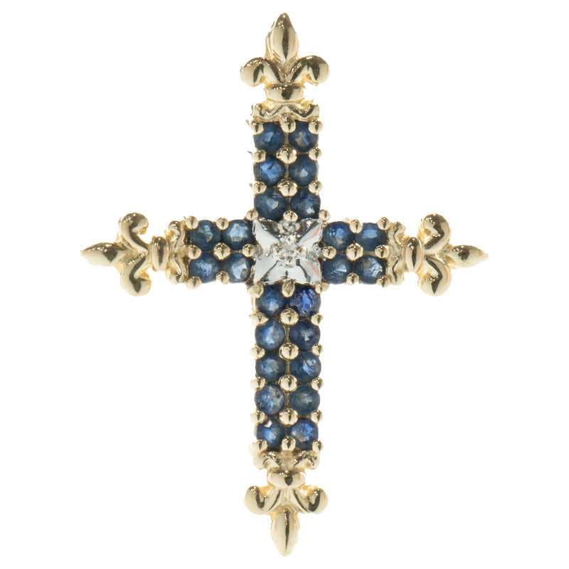 10 Karat Yellow Gold Sapphire and Diamond Cross Pendant