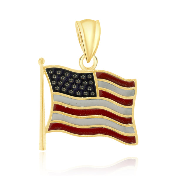 14 Karat Yellow Gold American Flag Enamel Pendant