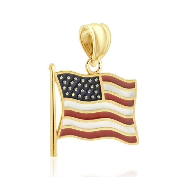 14 Karat Yellow Gold American Flag Enamel Pendant