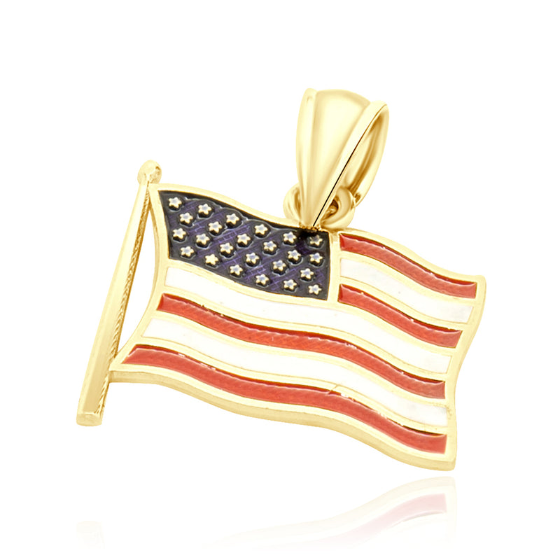 14 Karat Yellow Gold American Flag Enamel Pendant