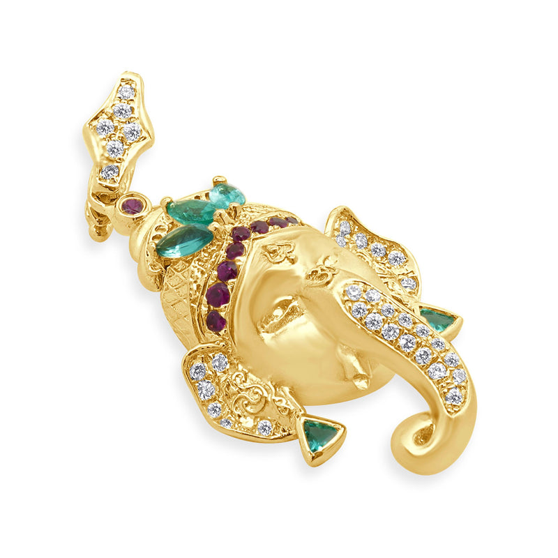 18 Karat Yellow Gold Paraiba Tourmaline, Diamond, and Ruby Ring