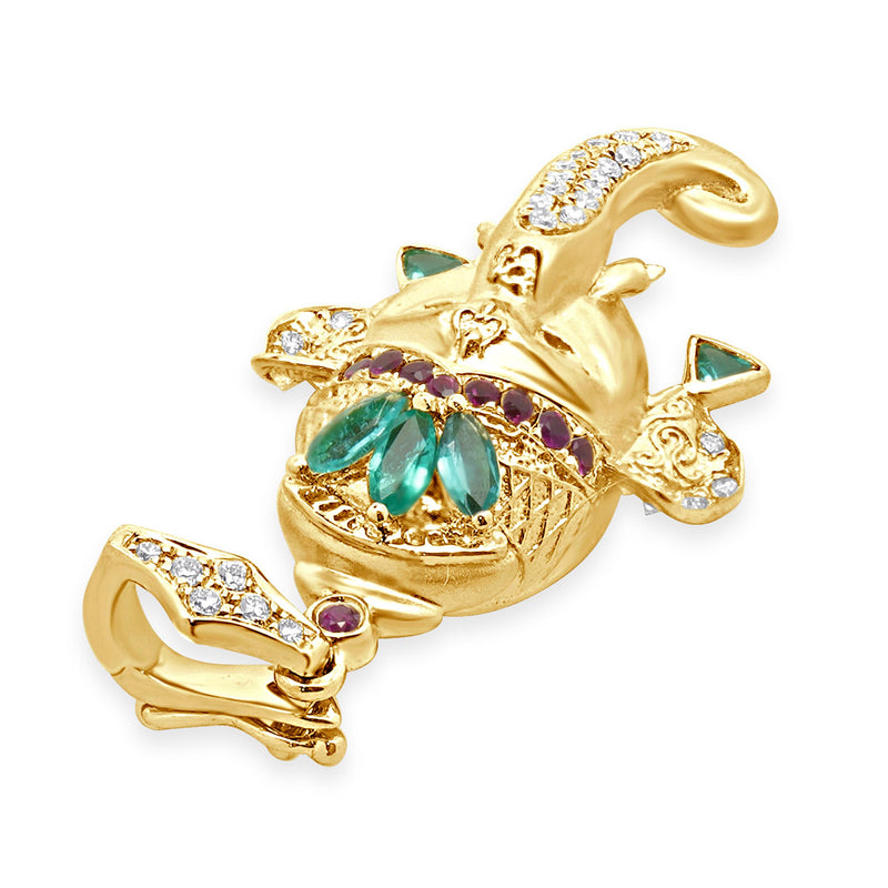 18 Karat Yellow Gold Paraiba Tourmaline, Diamond, and Ruby Ring