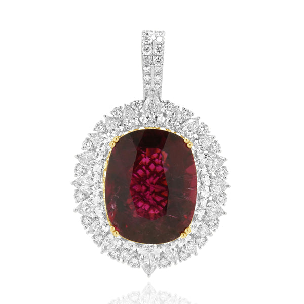 18 Karat Yellow Gold Rubellite & Diamond Pendant