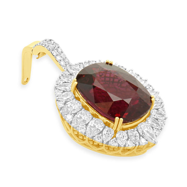 18 Karat Yellow Gold Rubellite & Diamond Pendant