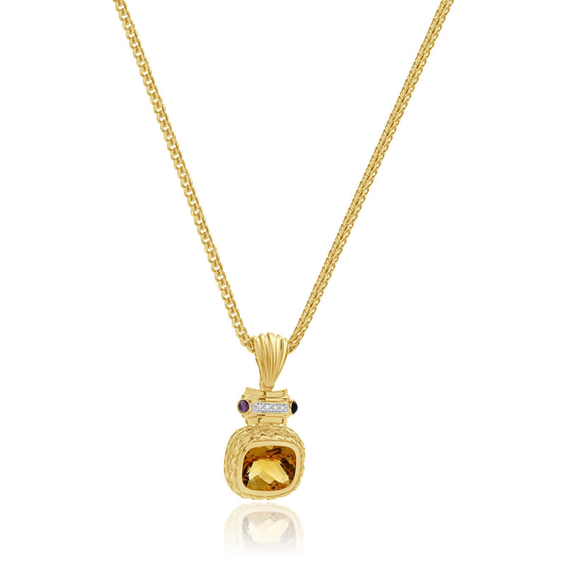 14K Yellow Gold Citrine, Amethyst, Diamond Enhancer Pendant