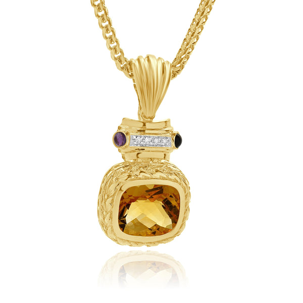 14K Yellow Gold Citrine, Amethyst, Diamond Enhancer Pendant