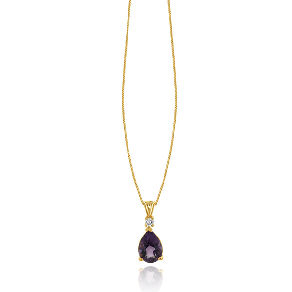 14 Karat Yellow Gold Amethyst and Diamond Drop Necklace