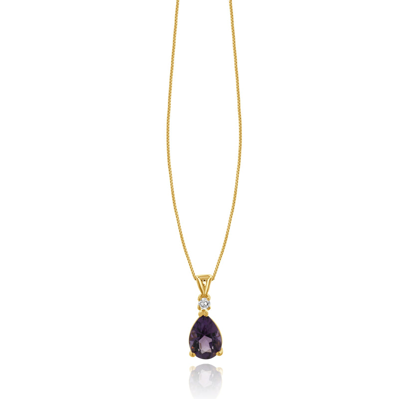 14 Karat Yellow Gold Amethyst and Diamond Drop Necklace