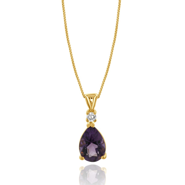 14 Karat Yellow Gold Amethyst and Diamond Drop Necklace