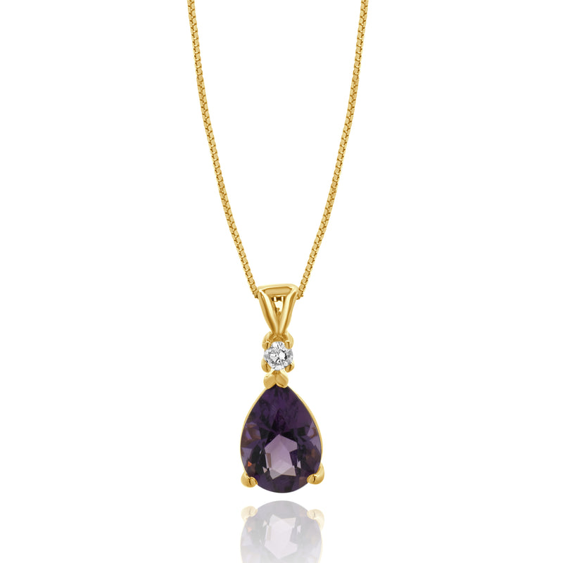 14 Karat Yellow Gold Amethyst and Diamond Drop Necklace