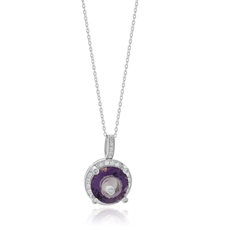 18K White Gold Amethyst Floating Diamond Halo Necklace