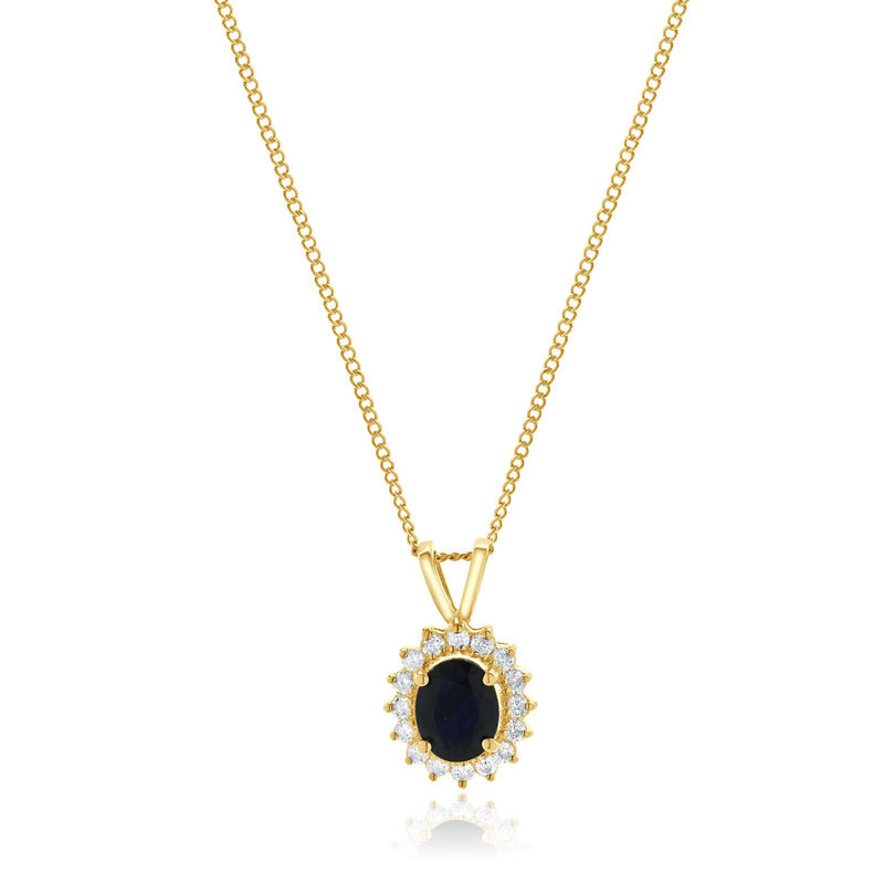 14 Karat Yellow Gold Oval Sapphire and Diamond Necklace