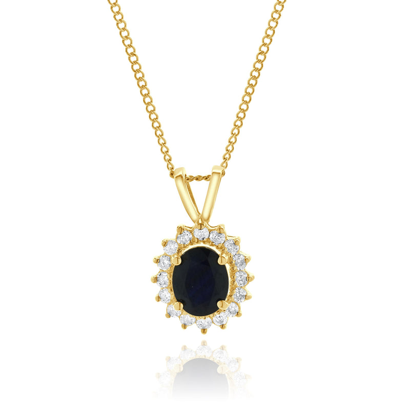 14 Karat Yellow Gold Oval Sapphire and Diamond Necklace