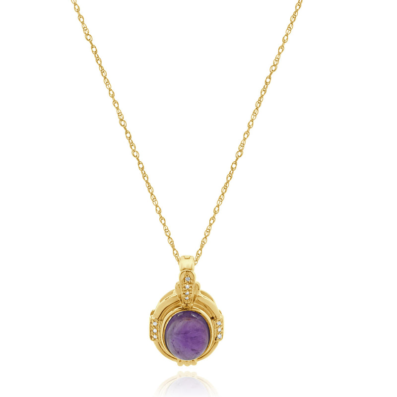 14 Karat Yellow Gold Amethyst and Diamond Necklace