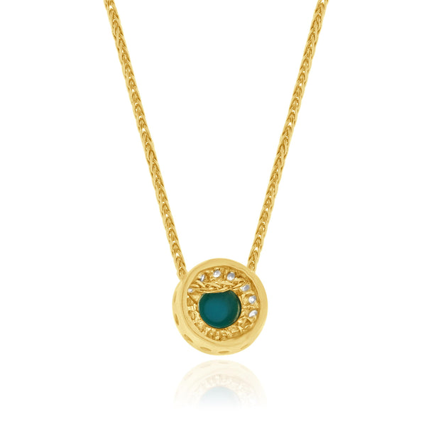 18 Karat Yellow Gold Turquoise and Diamond Halo Necklace