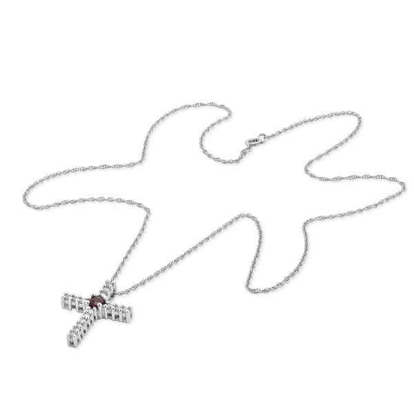 14 Karat White Gold Diamond and Ruby Cross Necklace