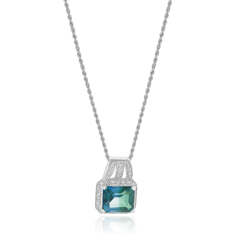 14 Karat White Gold Mystic Topaz and Diamond Necklace