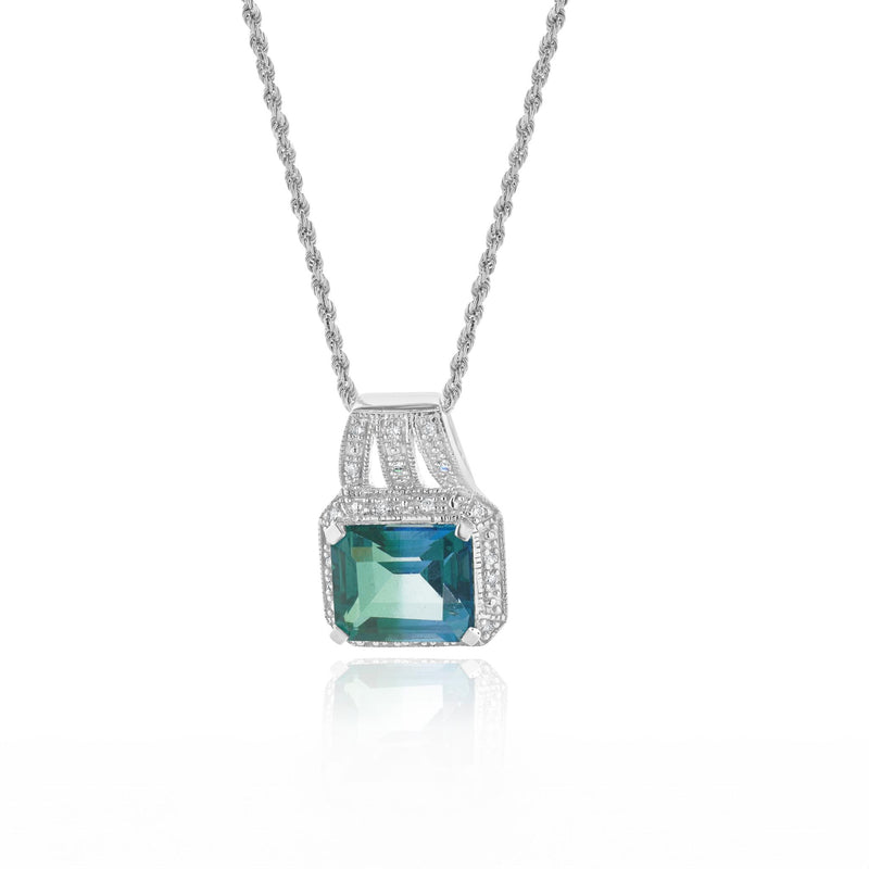 14 Karat White Gold Mystic Topaz and Diamond Necklace